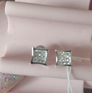 Sterling silver 925square with small CZ stones studs.
